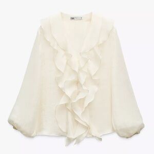 Zara Cream V-Neck Blouse